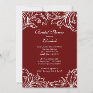 Vintage Damask Bridal Shower Invitation Merlot