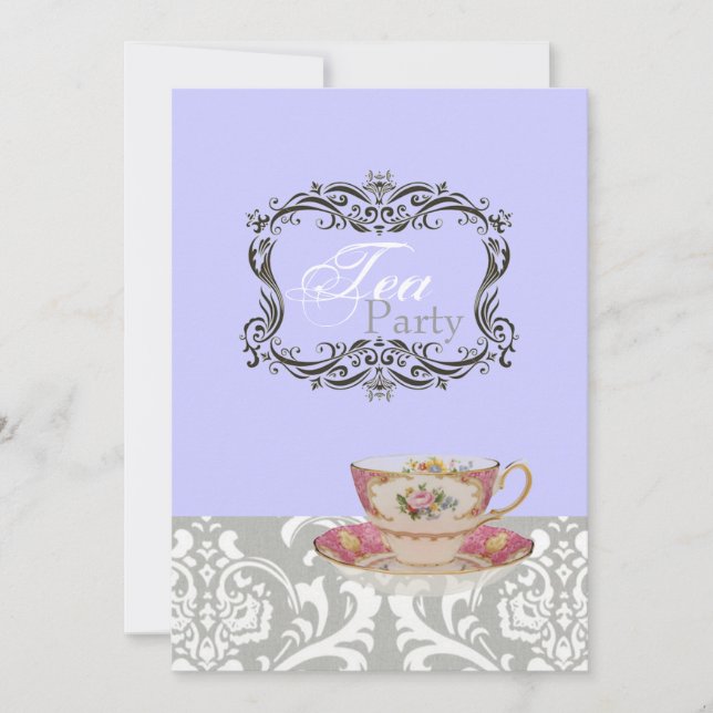 vintage damask bridal shower tea party invitation (Front)
