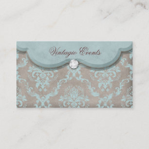 Vintage Damask Business Card Beige Blue Antique