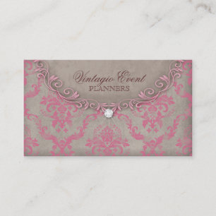 Vintage Damask Business Card Pink Beige Antique