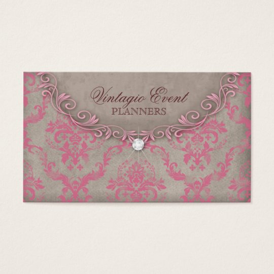 Vintage Damask Business Card Pink Beige Antique