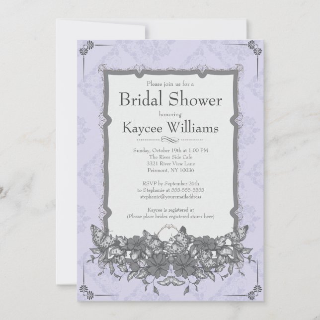 Vintage Damask Butterfly Garden Bridal Shower Invitation (Front)