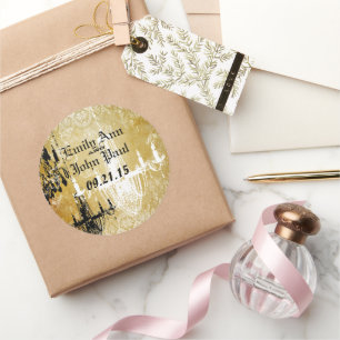 Vintage Damask Chandelier Gold Wedding Sticker