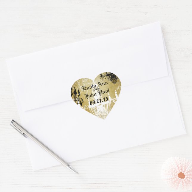 Vintage Damask Chandelier Gold Wedding Sticker (Envelope)