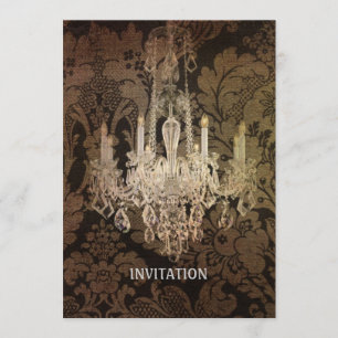 vintage damask chandelier wedding invitation