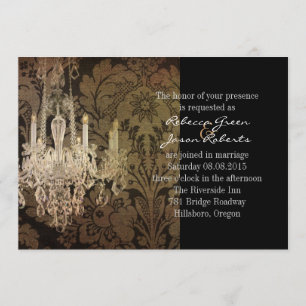 vintage damask chandelier wedding invitation