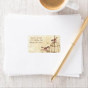 Vintage Damask Chickadees Brown Bird Cage Label