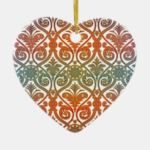 Vintage Damask Contour Wallpaper - blue violet red Ceramic Tree Decoration