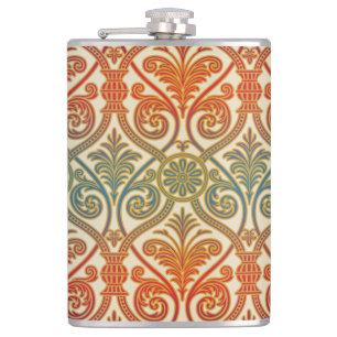 Vintage Damask Contour Wallpaper - blue violet red Hip Flask