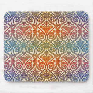 Vintage Damask Contour Wallpaper - blue violet red Mouse Mat