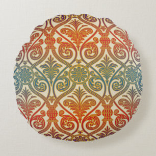 Vintage Damask Contour Wallpaper - blue violet red Round Cushion