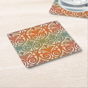 Vintage Damask Contour Wallpaper - blue violet red Square Paper Coaster