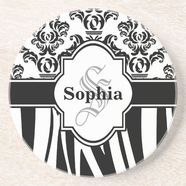 Vintage Damask Cool Zebra Stripes Coaster (Front)