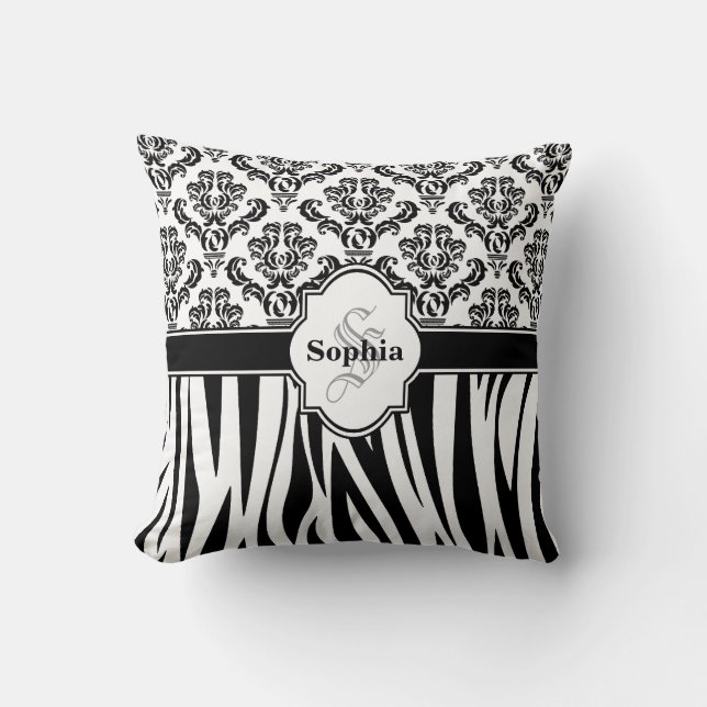 Vintage Damask Cool Zebra Stripes Cushion (Front)