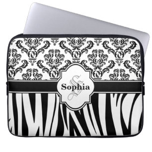 Vintage Damask Cool Zebra Stripes Laptop Sleeve