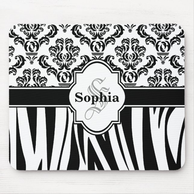 Vintage Damask Cool Zebra Stripes Mouse Mat (Front)
