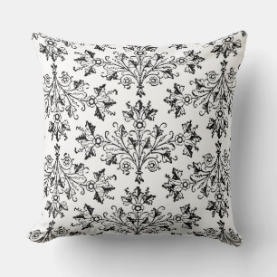 Vintage Damask Daisy Floral Pattern Black White Cushion