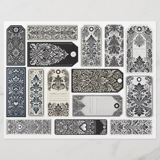 Vintage Damask Design Junk Journal Tags
