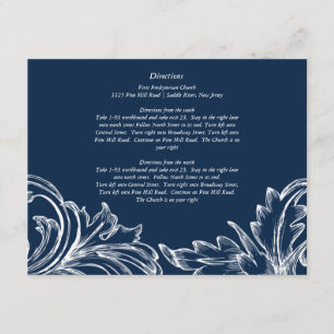 Vintage Damask Direction Card Navy Blue & White
