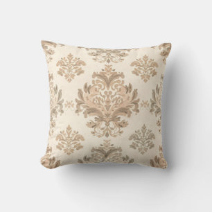 Vintage Damask Elegant Beige French Farmhouse Cushion