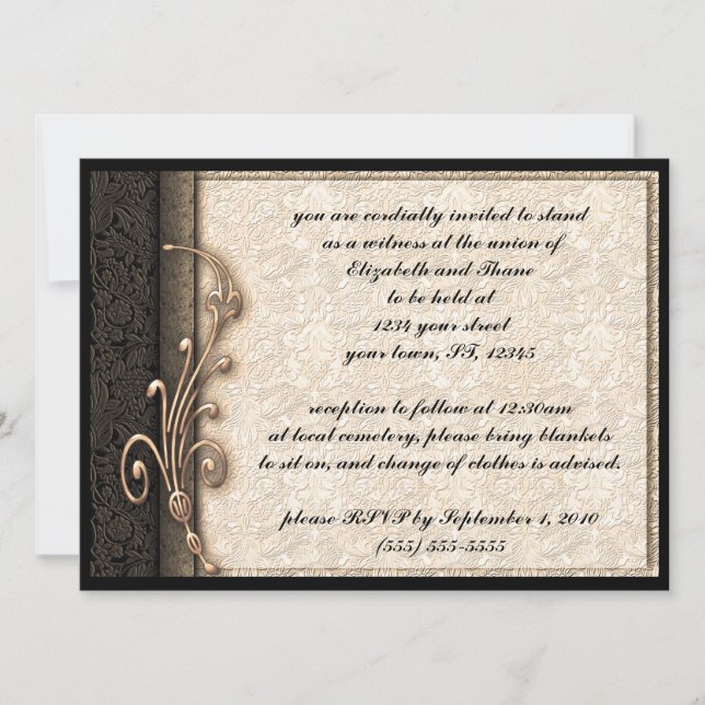 Vintage Damask Elegant Goth Wedding Invitation (Front)