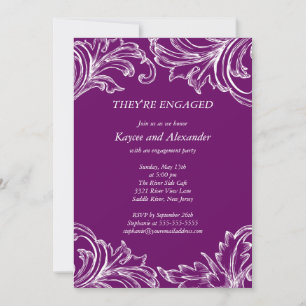 Vintage Damask Engagement Invitations Purple