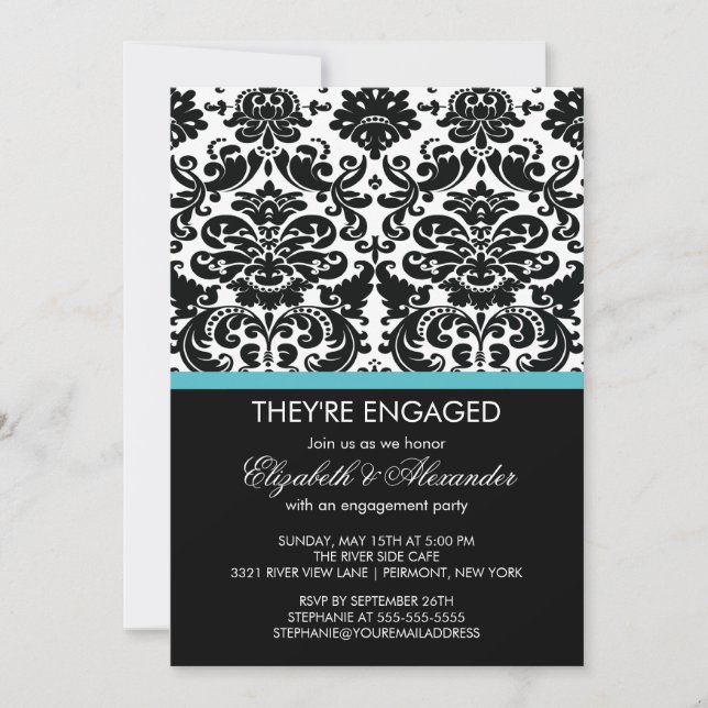 Vintage Damask Engagement Party Invitation (Front)