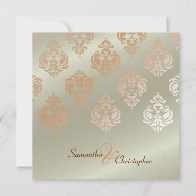 Vintage Damask/faux copper wedding invitations (Front)