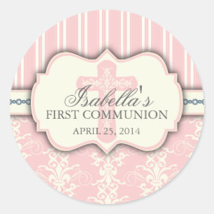 Vintage Damask First Communion Sticker