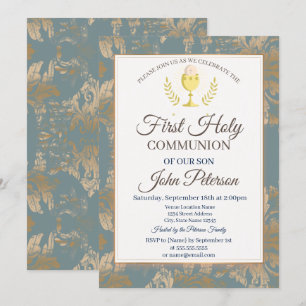 Vintage Damask First Holy Communion Invitation