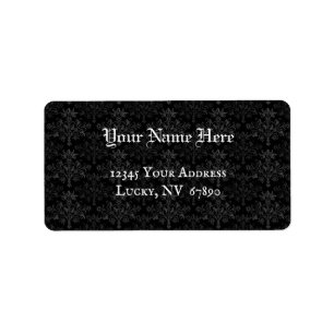 Vintage Damask Floral Gray on Black Address Label