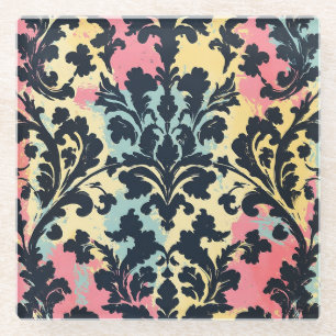 Vintage Damask Flourish Pattern Glass Coaster