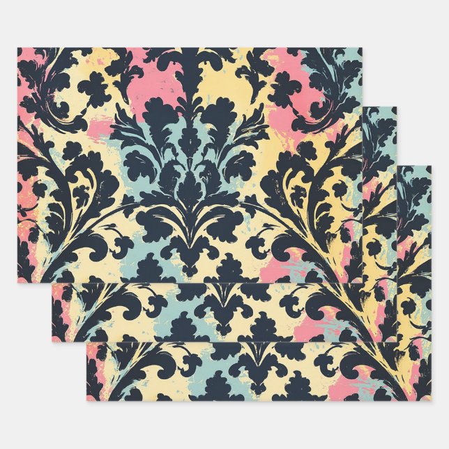 Vintage Damask Flourish Pattern Wrapping Paper Sheet (Set)