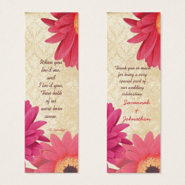 Vintage Damask Gerber Daisy Wedding Tags (Front & Back)