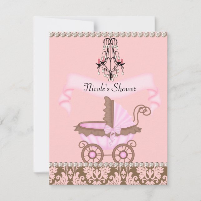 VINTAGE DAMASK GIRL BABY Shower INVITATIONS (Front)