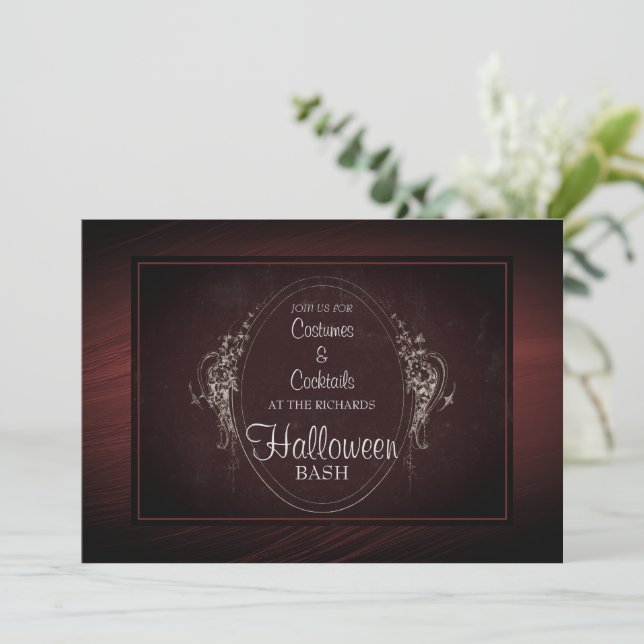 Vintage Damask Gothic Halloween  Invitation (Standing Front)