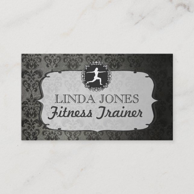 Vintage Damask Gym Yoga Fitness Trainer Cards (Front)
