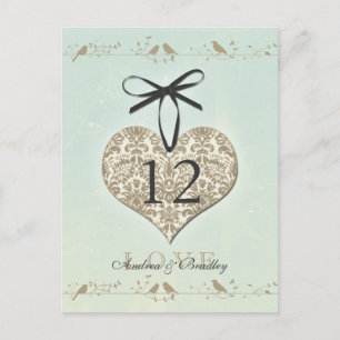 Vintage Damask Heart Mint Gold Table Number Postcard