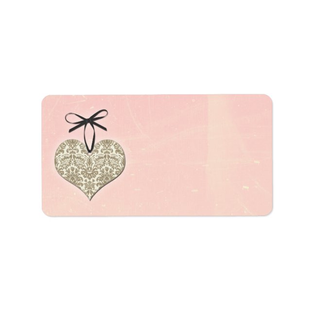 Vintage Damask Heart Pink Wedding Blank Address Label (Front)