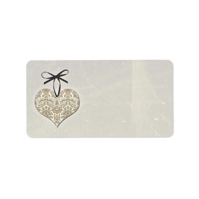 Vintage Damask Heart Silver Wedding Blank Address Label (Front)