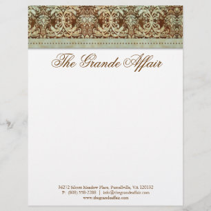 Vintage Damask Letterhead Brown Green Design
