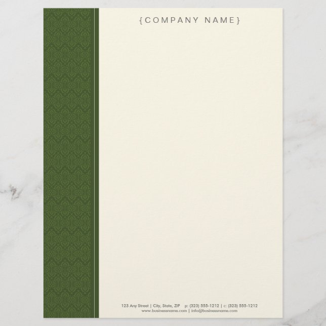 Vintage Damask Lime Green Customised Letterhead (Front)