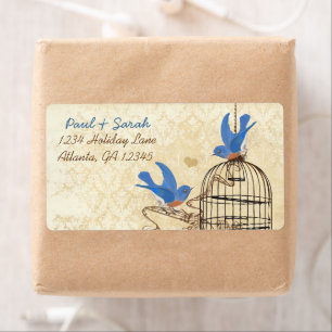 Vintage Damask Lucky Bluebirds Brown Bird Cage