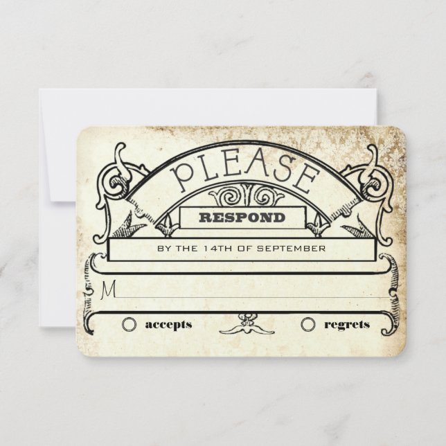 Vintage Damask Modern Typography Wedding RSVP (Front)