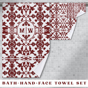 Vintage Damask Monogram  Bath Towel Set