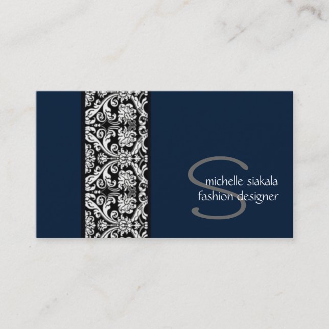 vintage; damask monogram business card (Front)