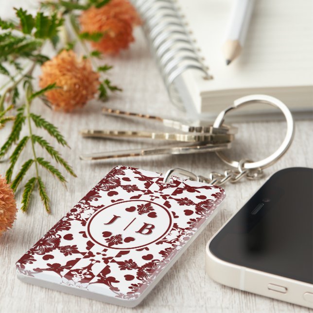 Vintage Damask Monogram Key Ring (Front Right)