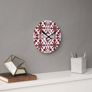 Vintage Damask Monogram Round Clock
