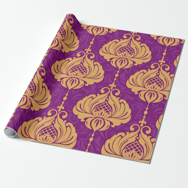 Vintage damask ornamental seamless pattern wrapping paper (Unrolled)