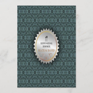 Vintage Damask Ornate Spoon Fork Rehearsal Dinner Invitation